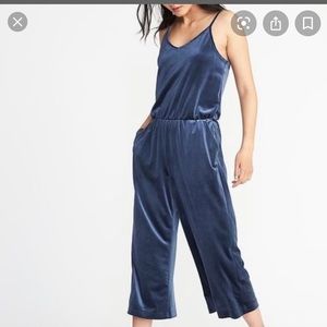 Velour spaghetti strap jumpsuit